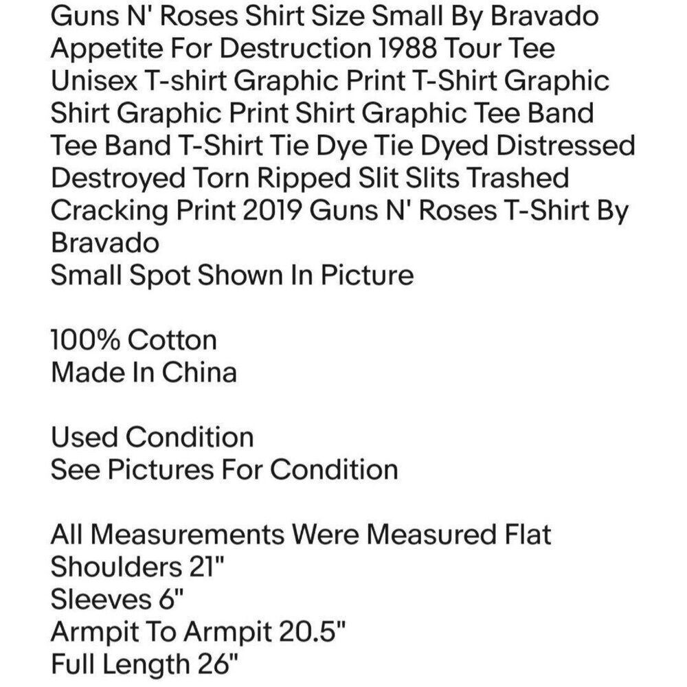 Guns N' Roses Shirt Size Small By Bravado Appetite For Destruction 1988 Tour Tee - Picture 2 of 7